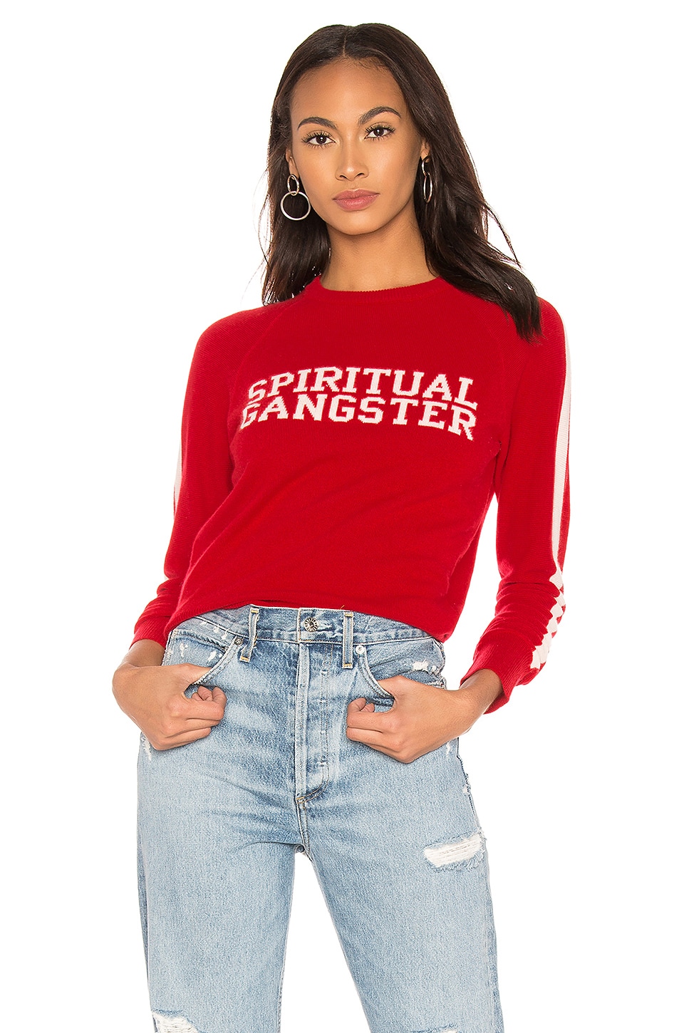 Spiritual Gangster Cashmere Blend SVG Floral Classic Sweater in Crimson ...