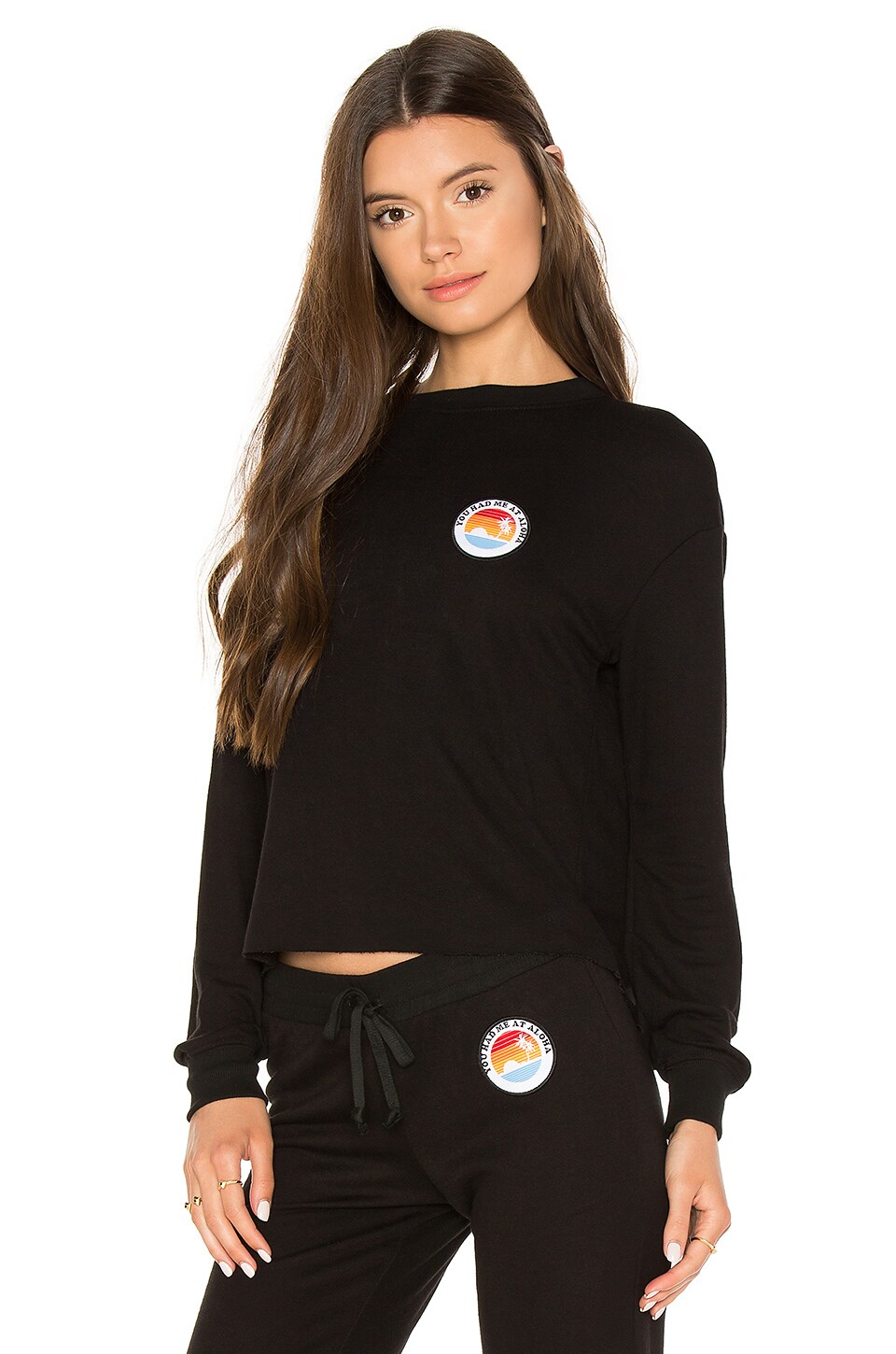 Spiritual Gangster Aloha Love Crop Sweatshirt in Vintage Black
