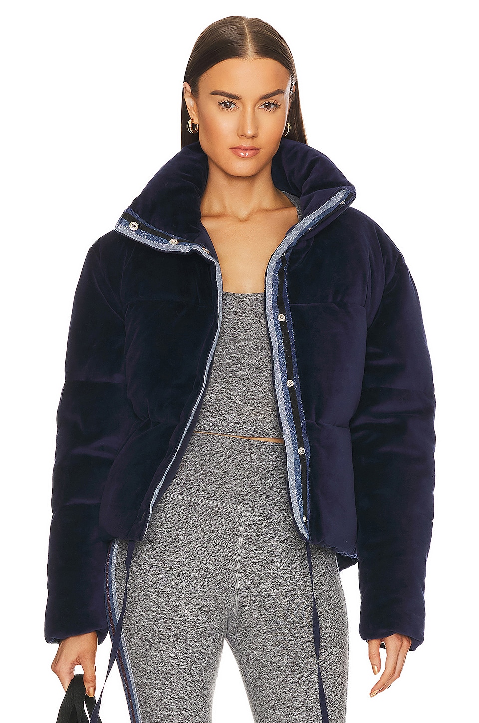 Spiritual Gangster Velour Puffer Jacket in Midnight Sky | REVOLVE