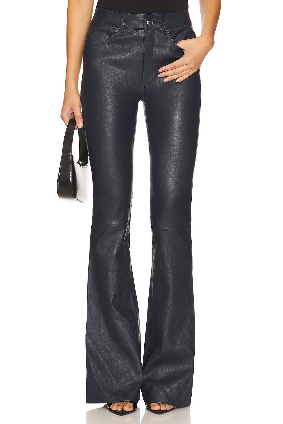 Leather 5 Pocket Micro Flare in Metallic Silver by SPRWMN main image 1