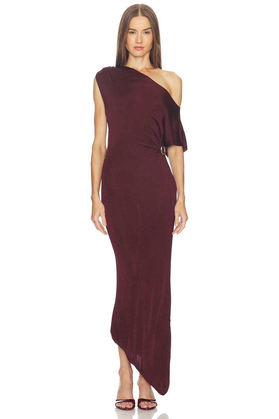 SRG Mehek Asymmetric Knit Dress in Burgundy