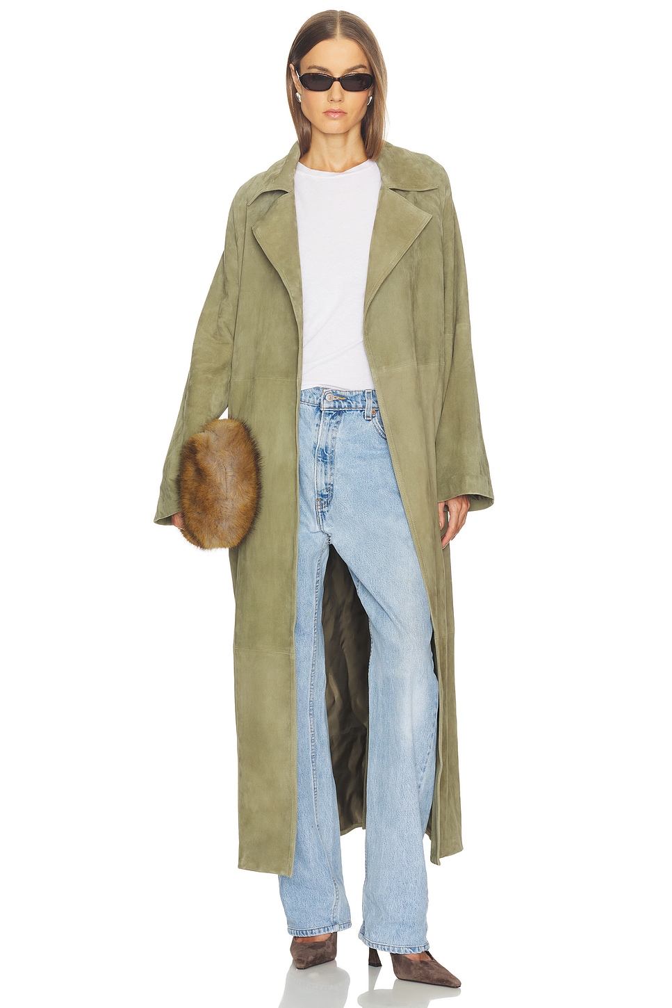 SRG Louise Suede Coat in Dark Sage Green | REVOLVE