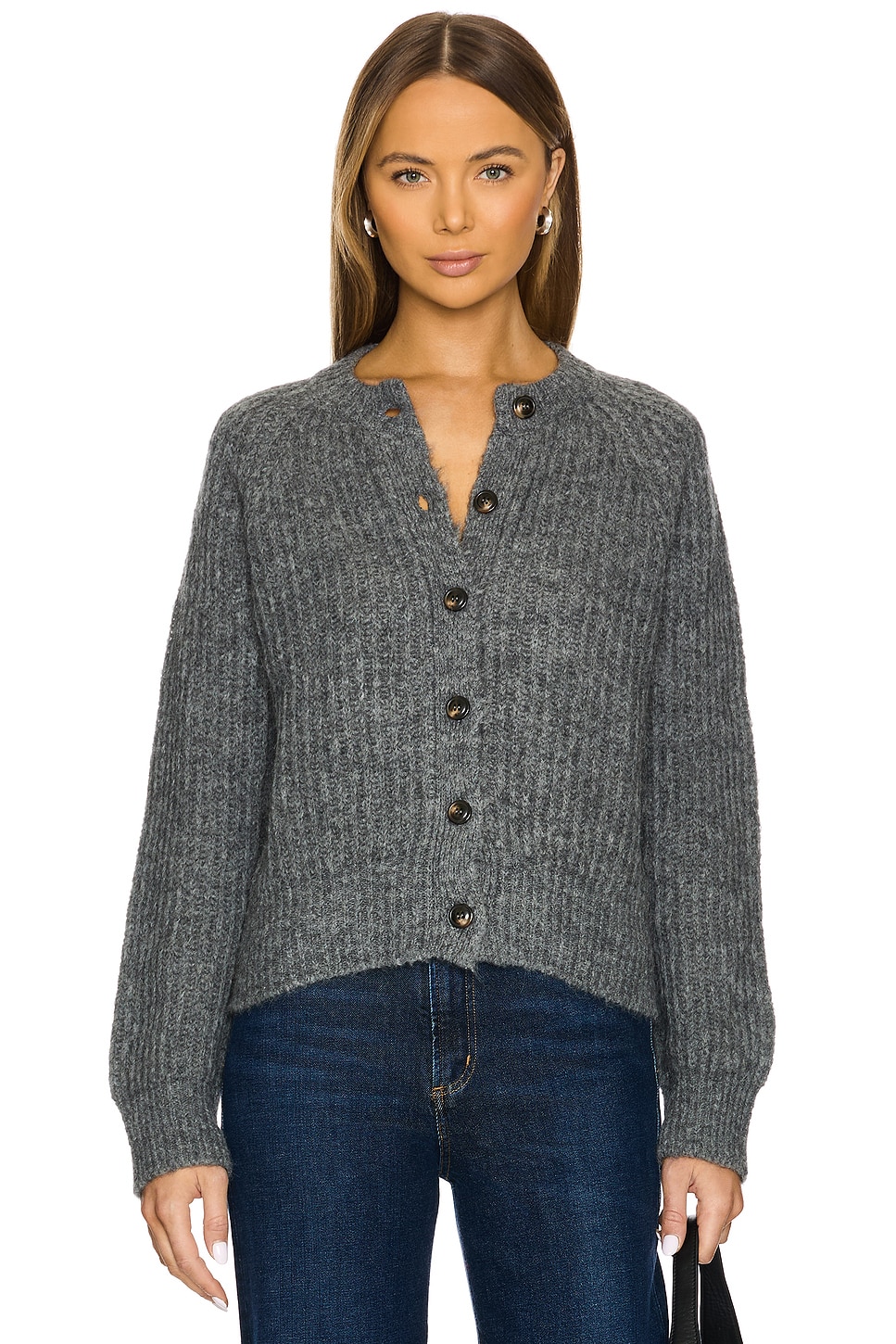 Cardigan LANVIN Femme Gris - Maille Câblée Avec Chaîne Et Boutons Pressions Métal | Taille M, Très Bon état