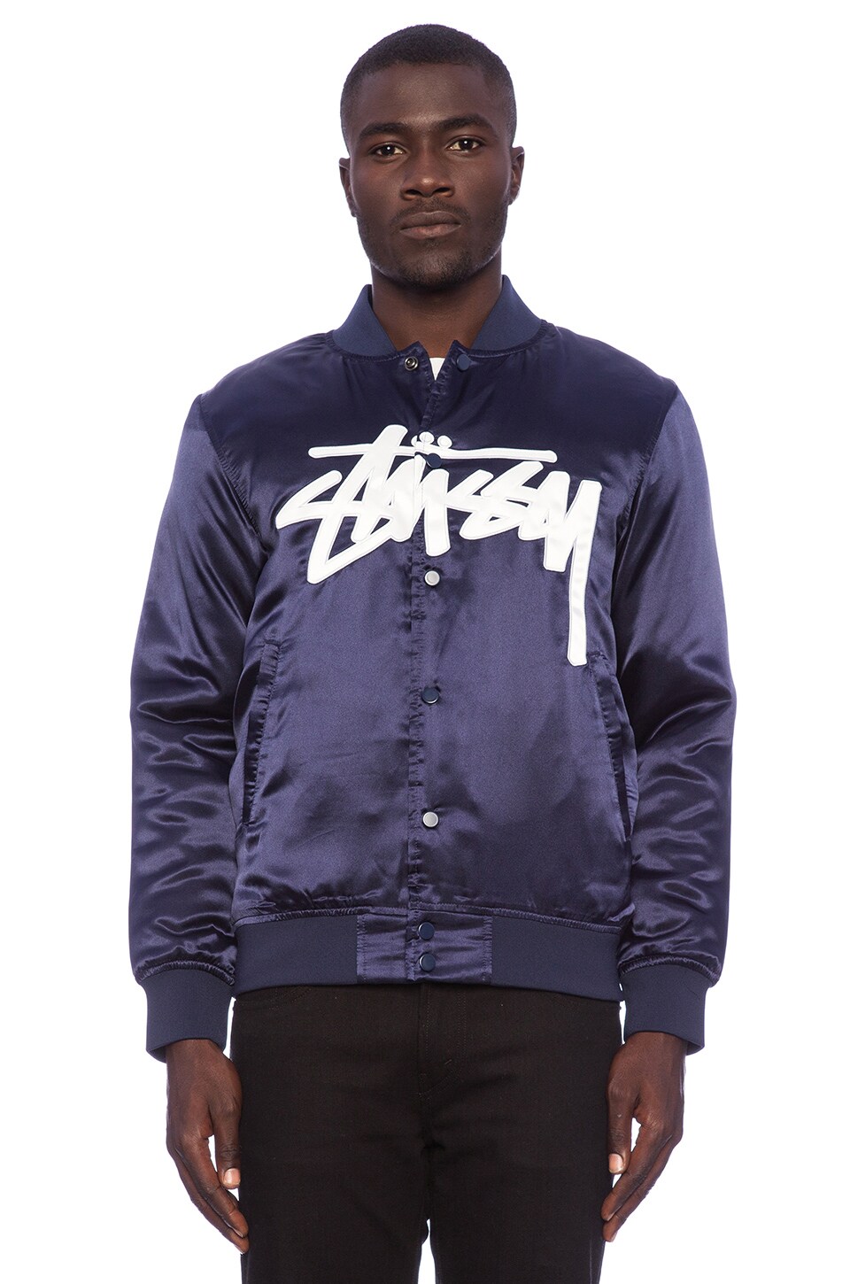 Stussy Stock Satin Jacket in Navy | REVOLVE