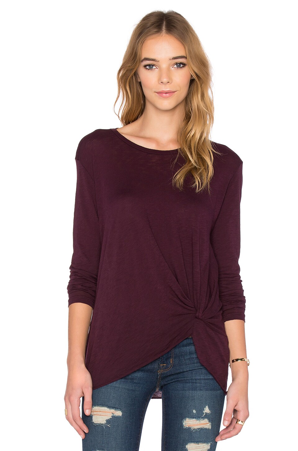 Stateside Twist Front Long Sleeve Tee in Plum