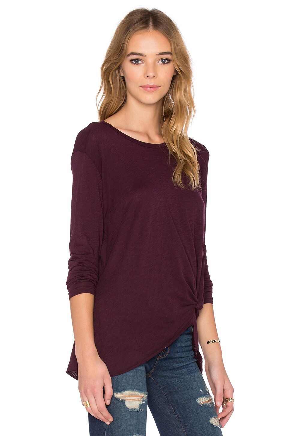 Stateside Twist Front Long Sleeve Tee in Plum