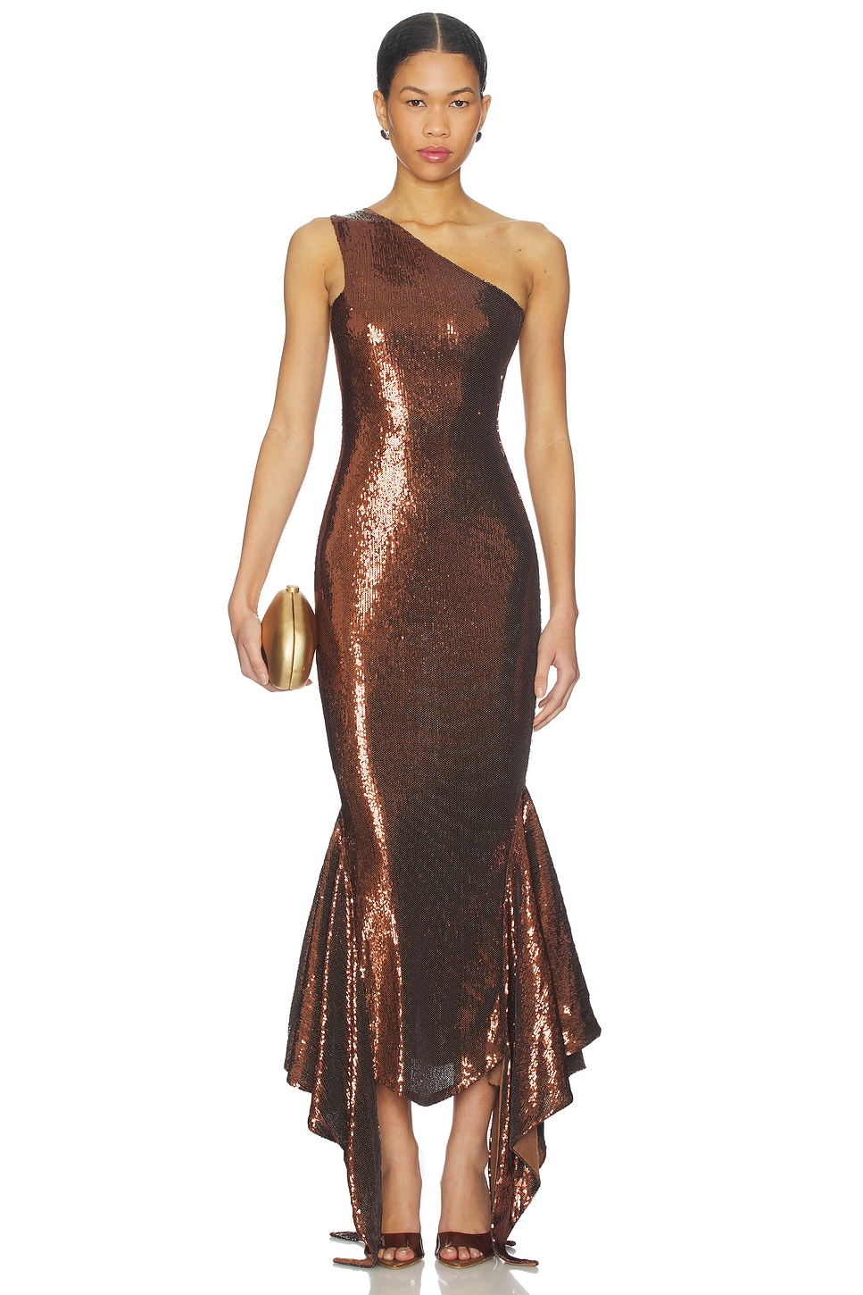women's chocolate dress Toffee Brown Belted Sleeveless Midi - Dresses Metal Neck Trim Plunge Maxi