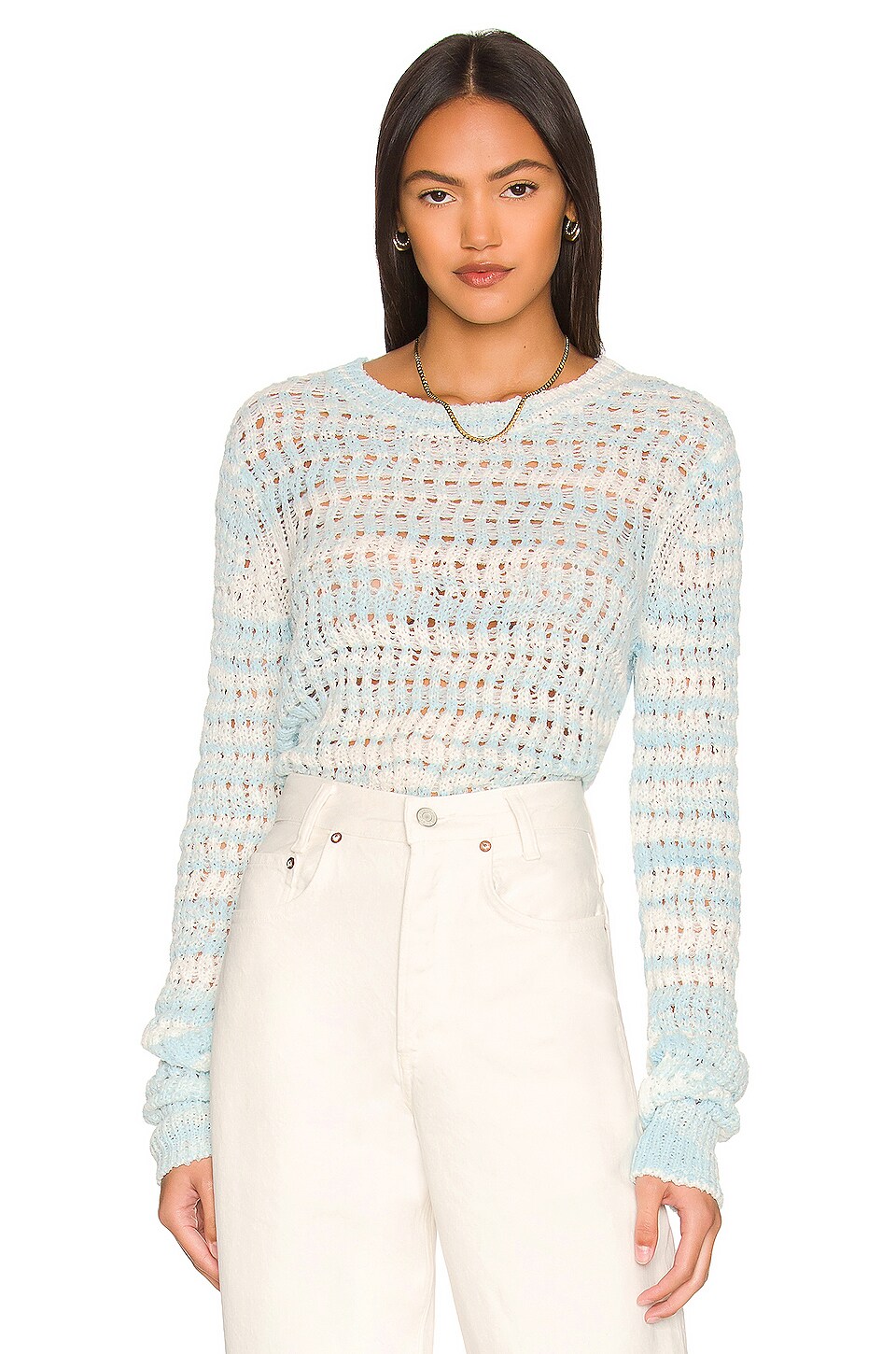 Sweater Knit Open Stitch Stripe Skirt