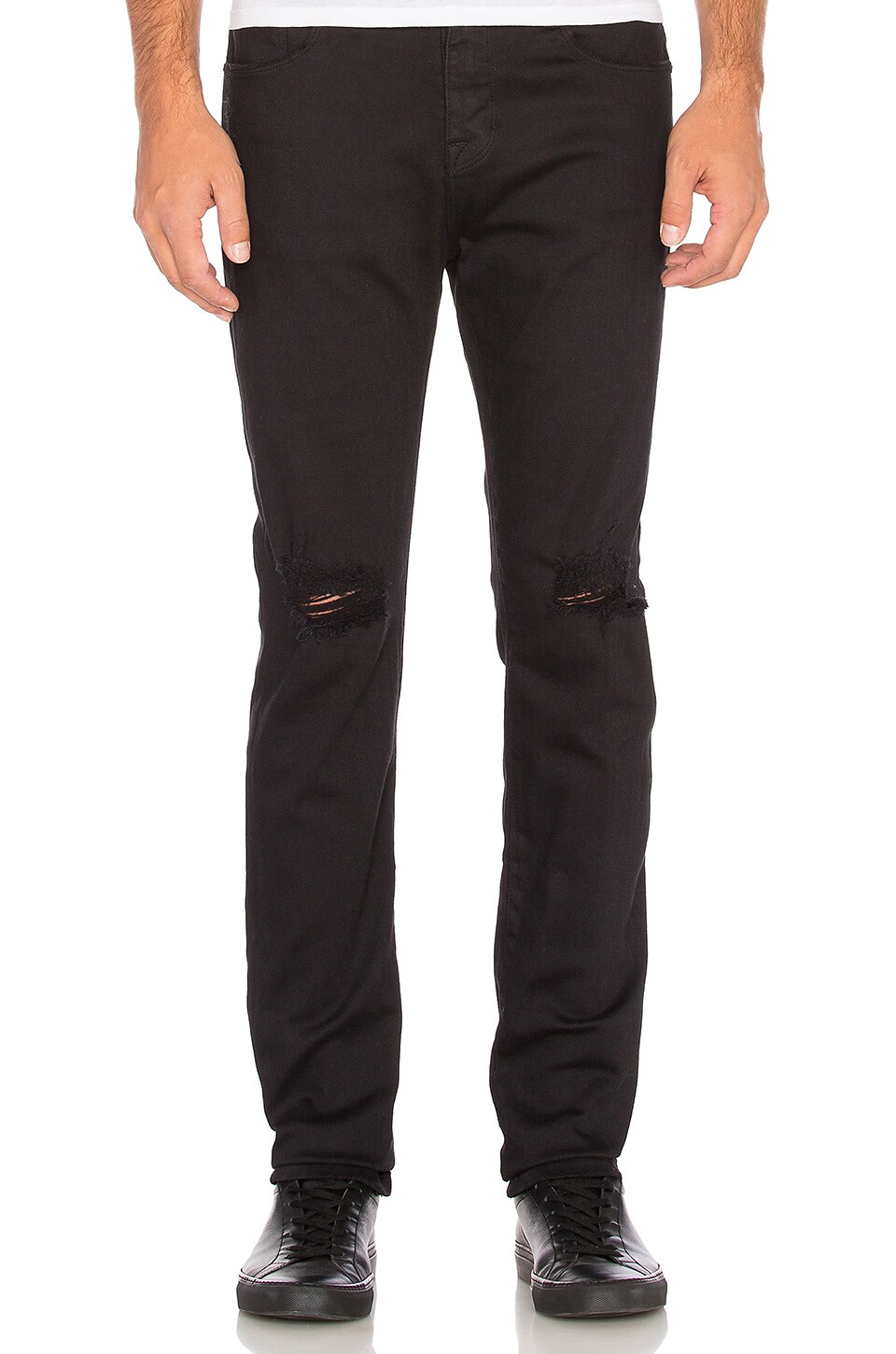 black split knee jeans