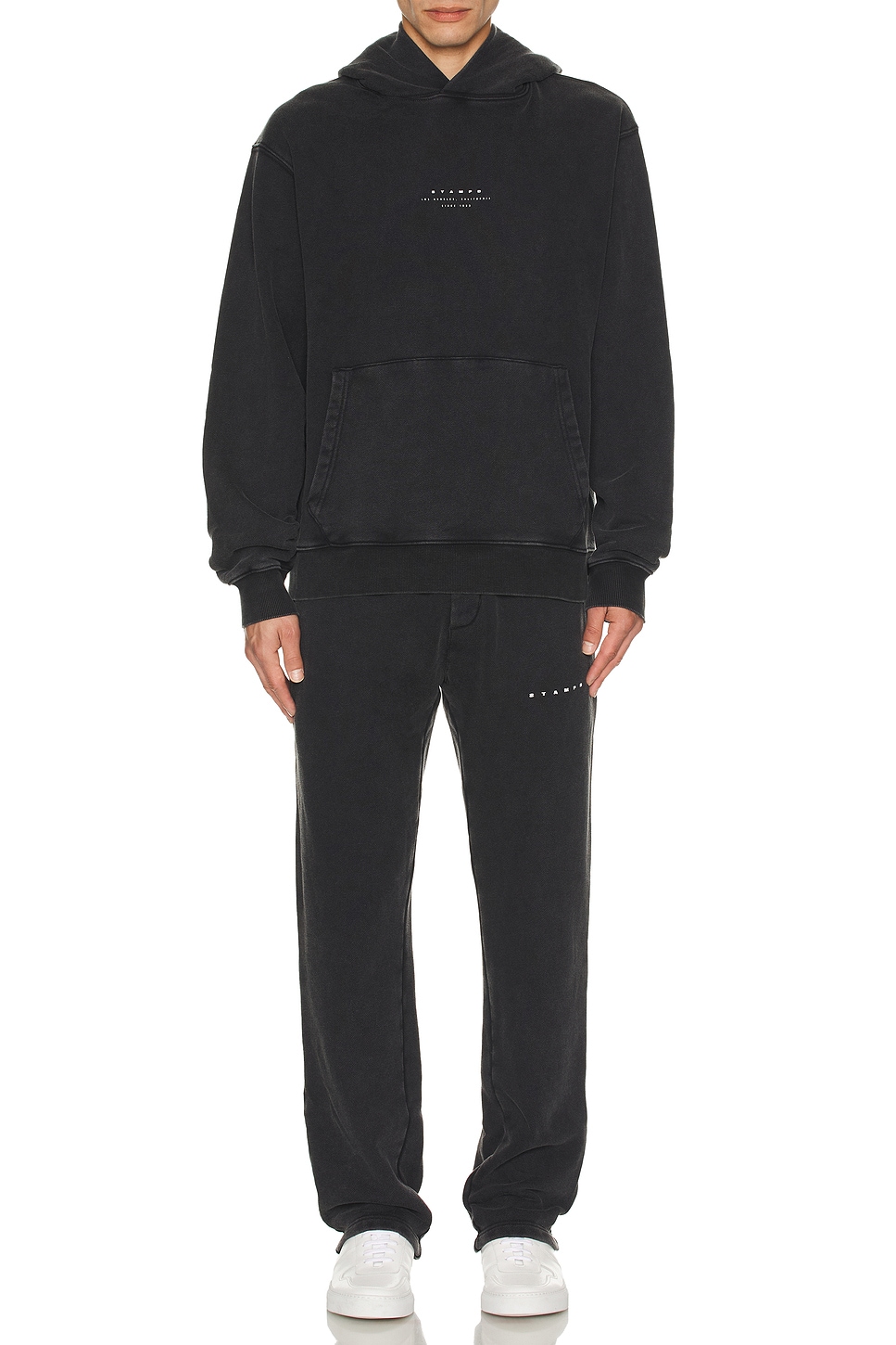 Stampd Strike Stack Logo Cropped Hoodie in Charcoal | REVOLVE