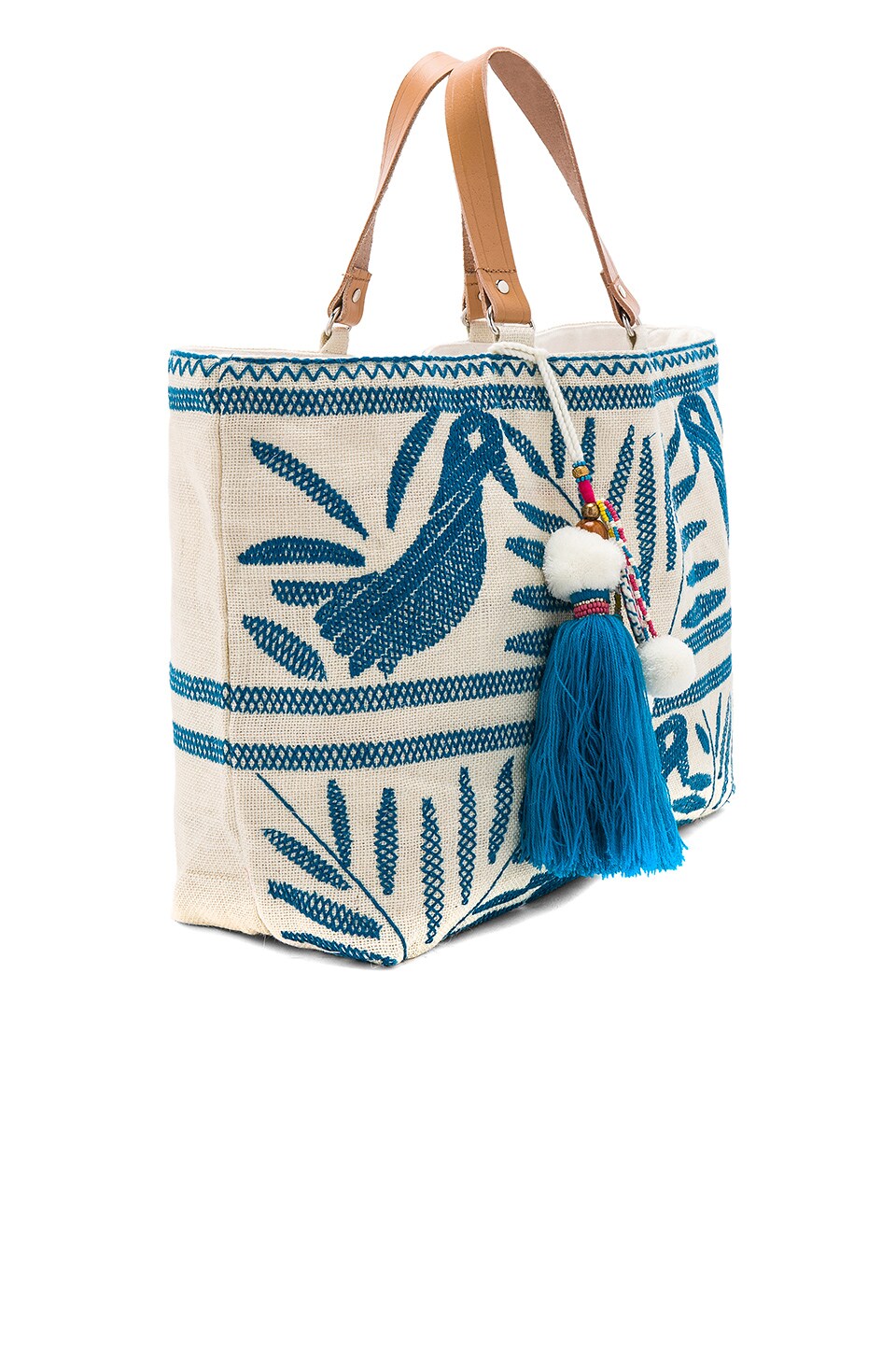 Star Mela Isi Embroidered Tote Bag in Ivory & Blue | REVOLVE