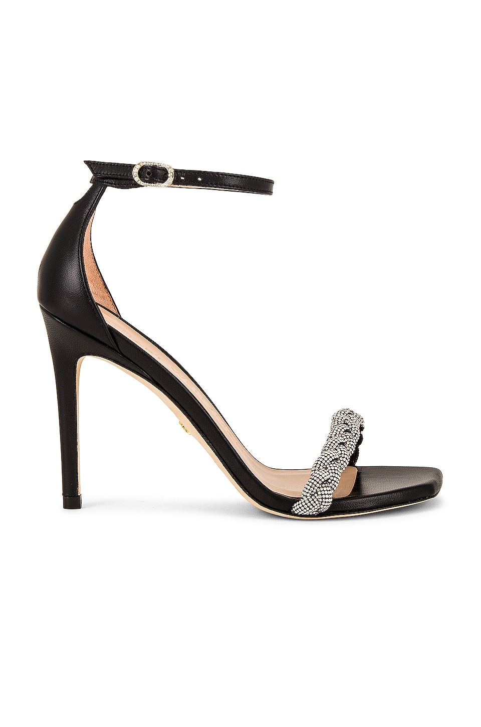 Stuart Weitzman Nudist Glam 100 High Shine Sandal in Black | REVOLVE