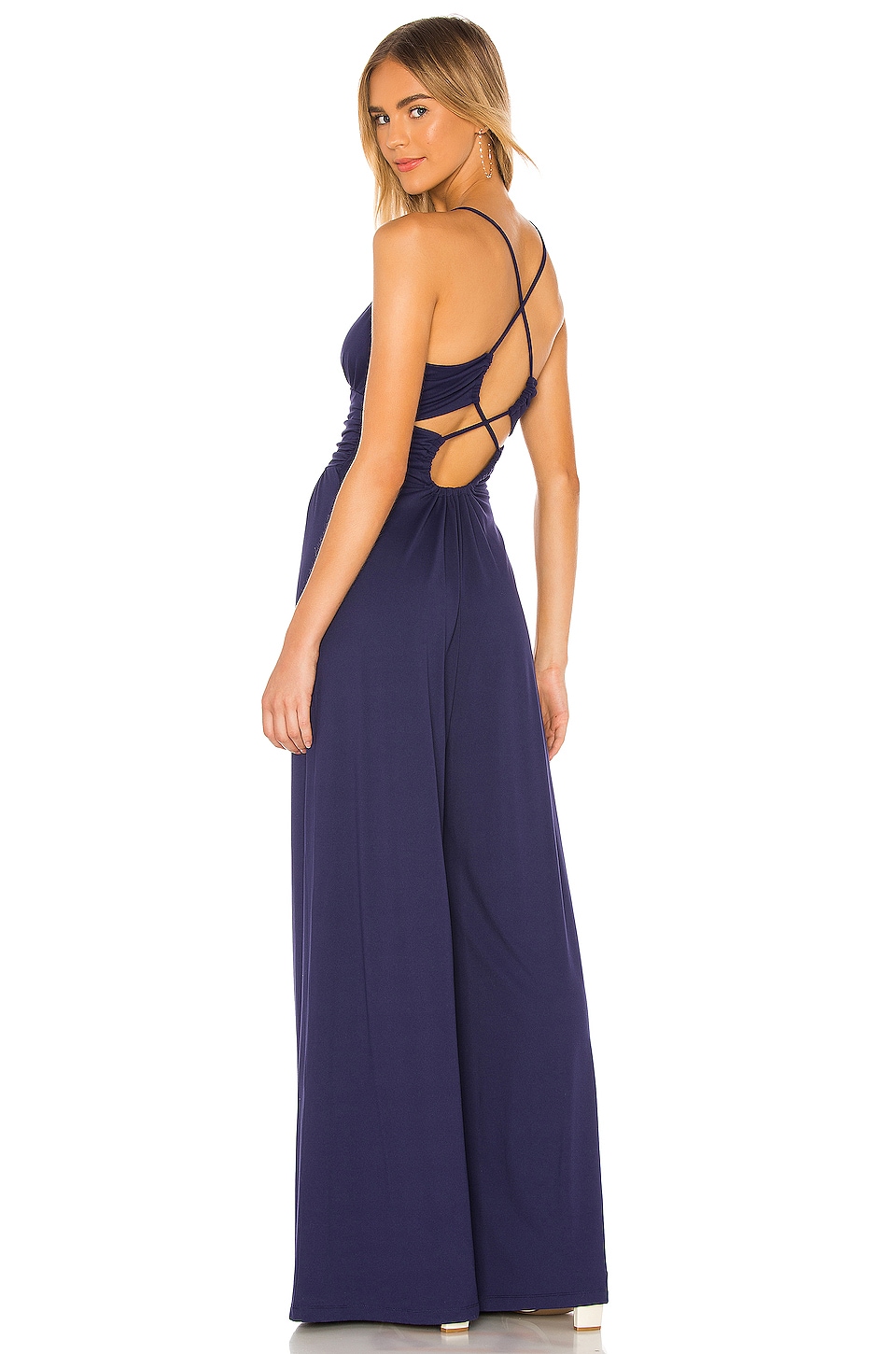 Susana Monaco Thin Strap Ruched Back Jumpsuit In Deep Sea Revolve