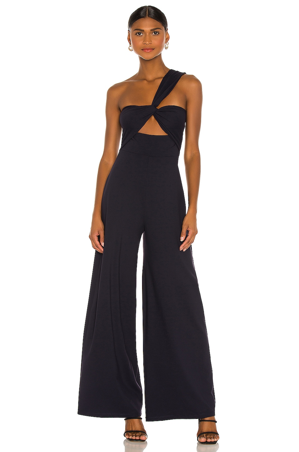 Susana Monaco Cinched Front One Shoulder Jumpsuit in Midnight | REVOLVE