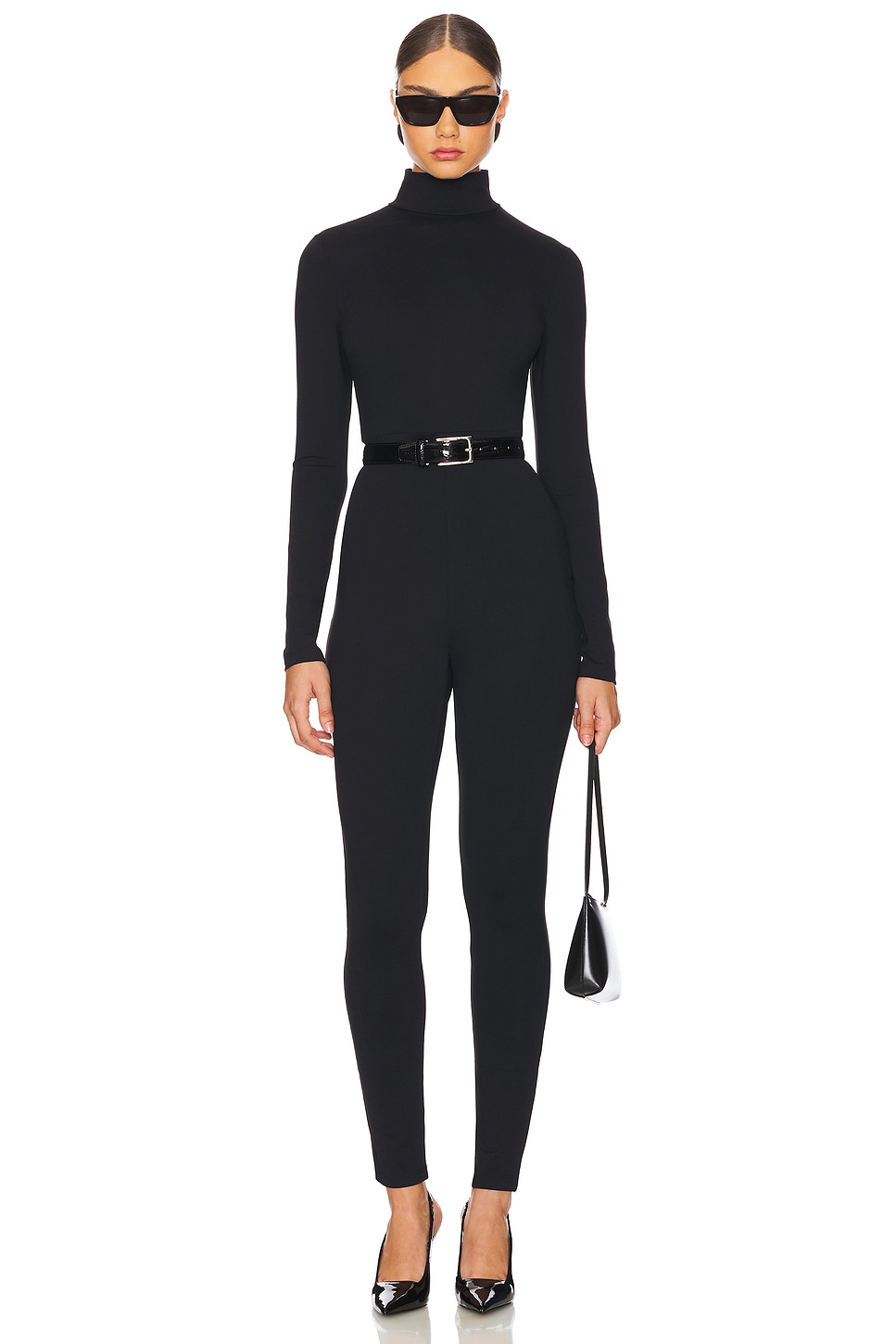 Susana Monaco Mock Neck Long Sleeve Jumpsuit in Black REVOLVE