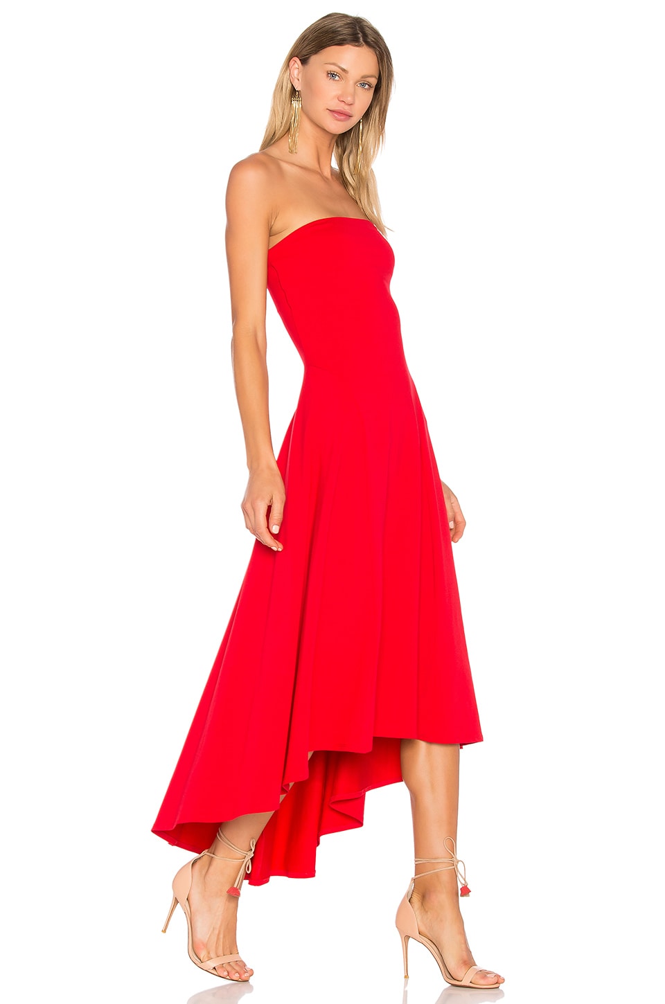 red strapless high low dress