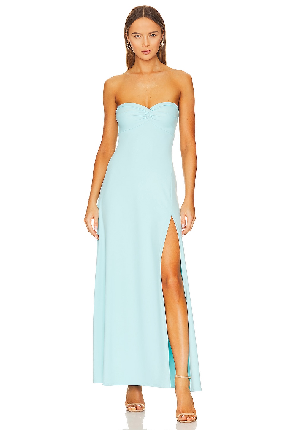 Image 1 of Twist Front Strapless Dress in Fresh Water