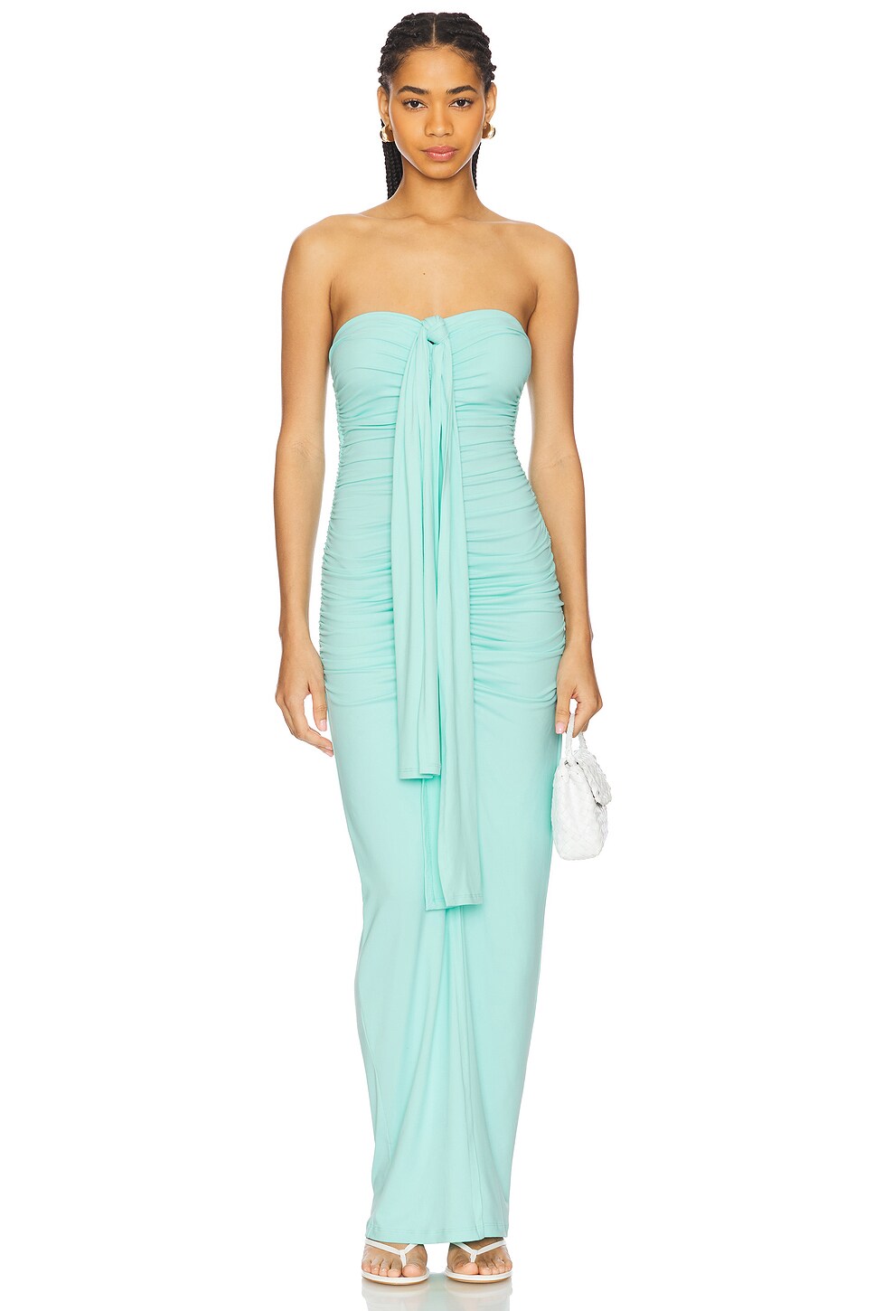 Center Gathered Tie With Slit Dress