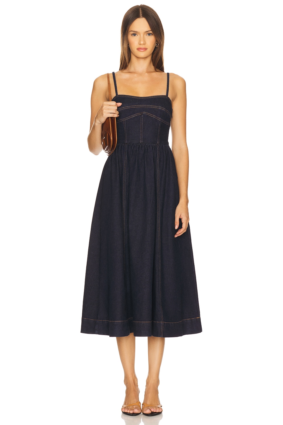 Susana Monaco Denim Corset Midi Dress in Dark Wash | REVOLVE