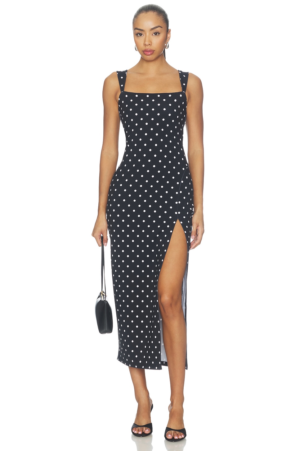 Susana Monaco Polka Dot Angle Strap Slit Dress