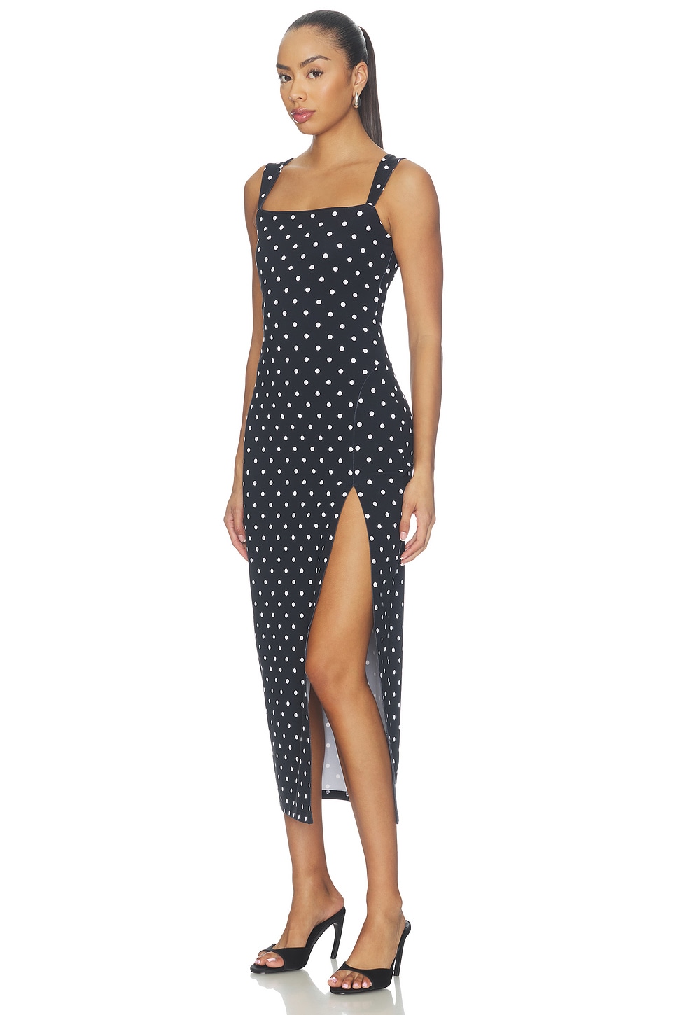 Susana Monaco Polka Dot Angle Strap Slit Dress