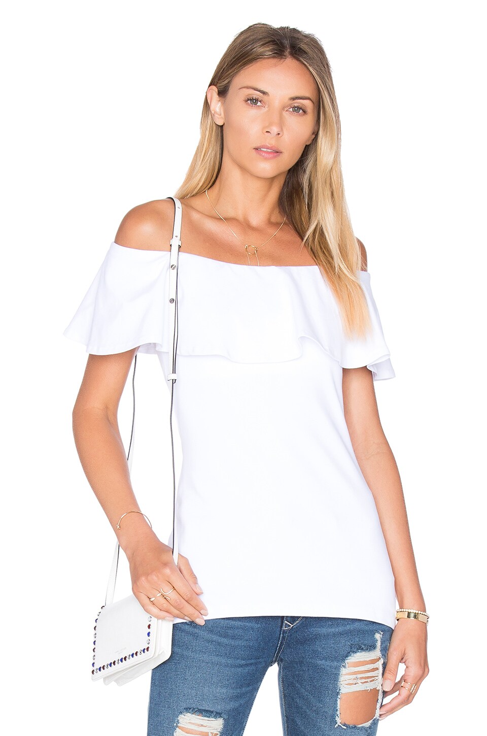 Susana Monaco Womens Ruffle Off Shoulder Top