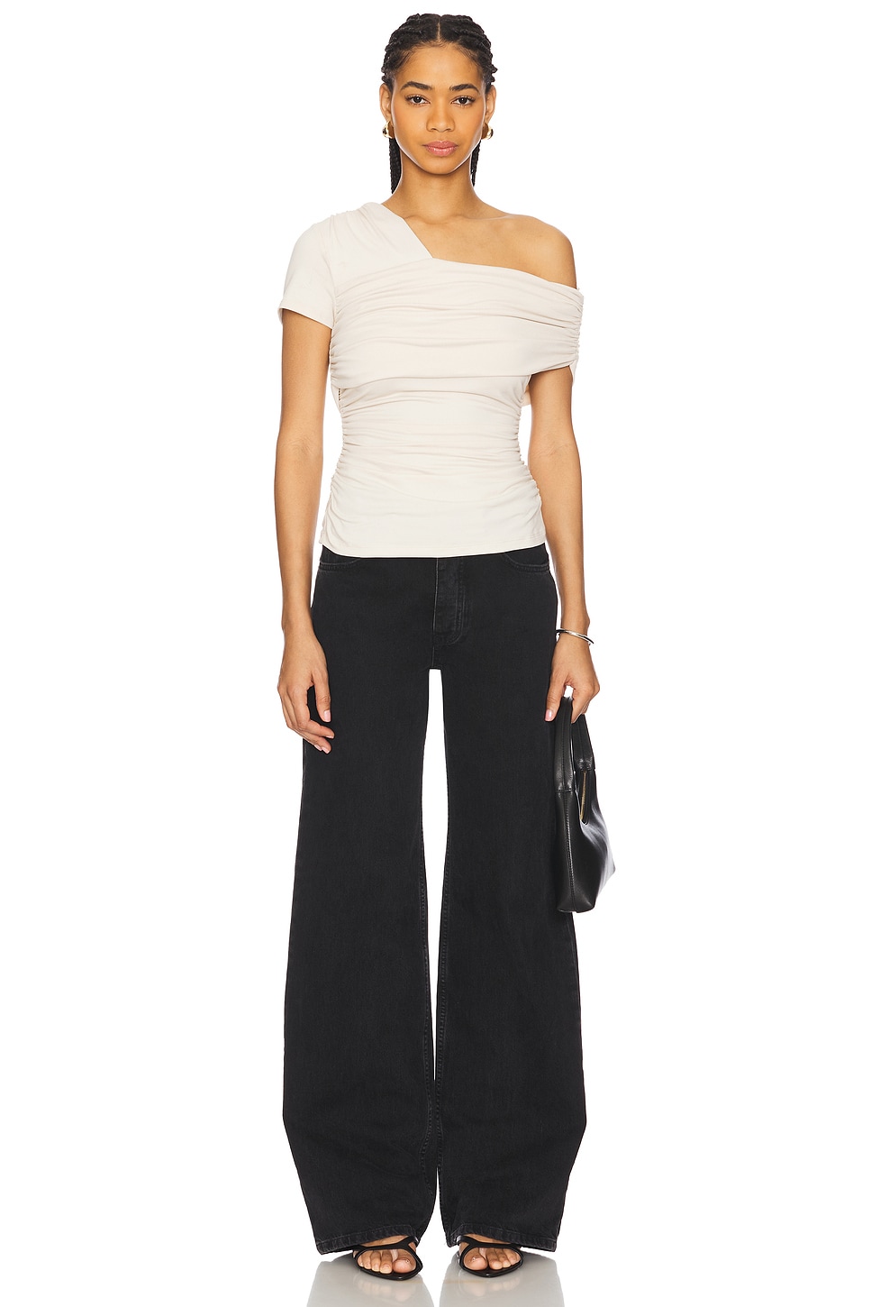 Susana Monaco One Side Off Shoulder Top in Blanched Almond | REVOLVE