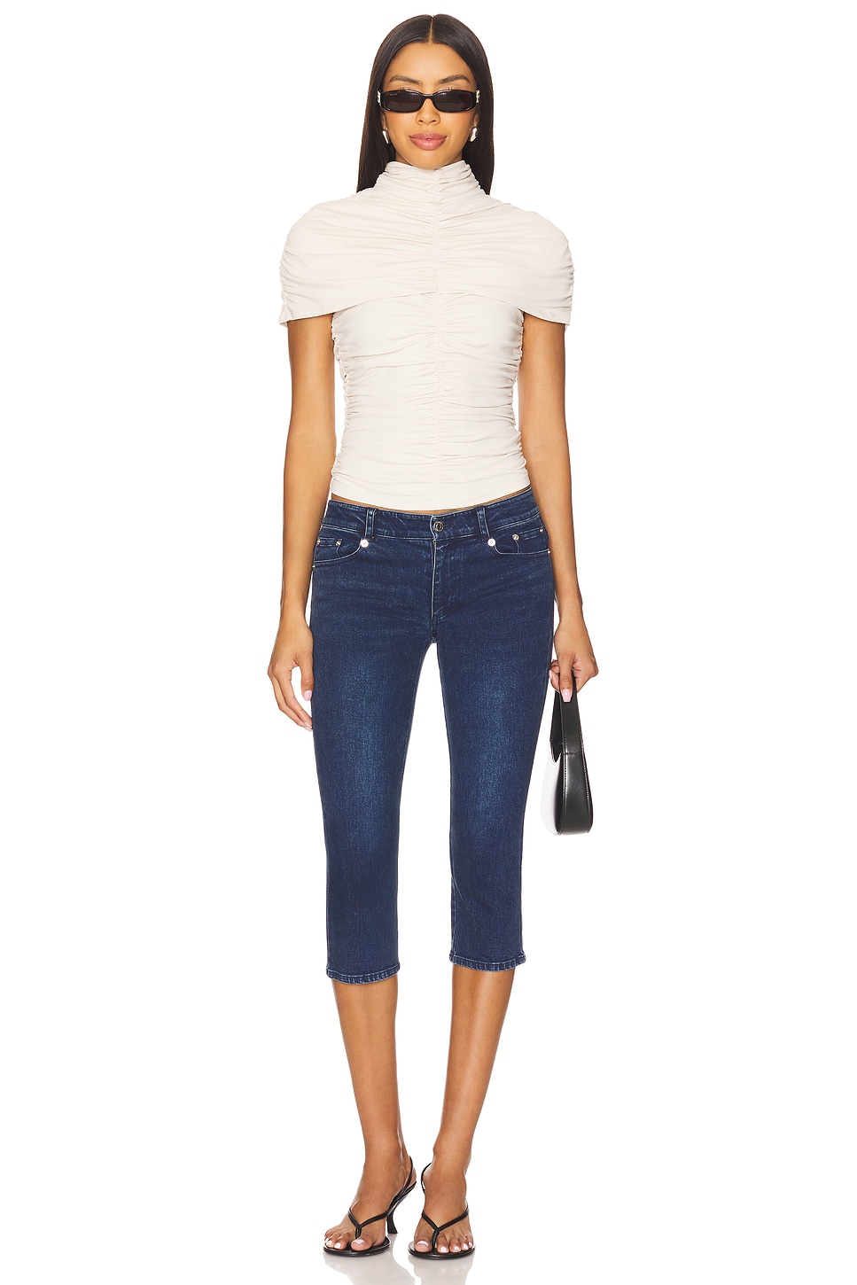 Mock Neck Overlay Gathered Top