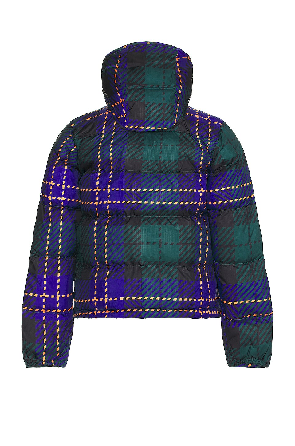 The North Face Printed 71 Sierra Down Short Jacket in Ponderosa Green Large Half Dome Plaid Print