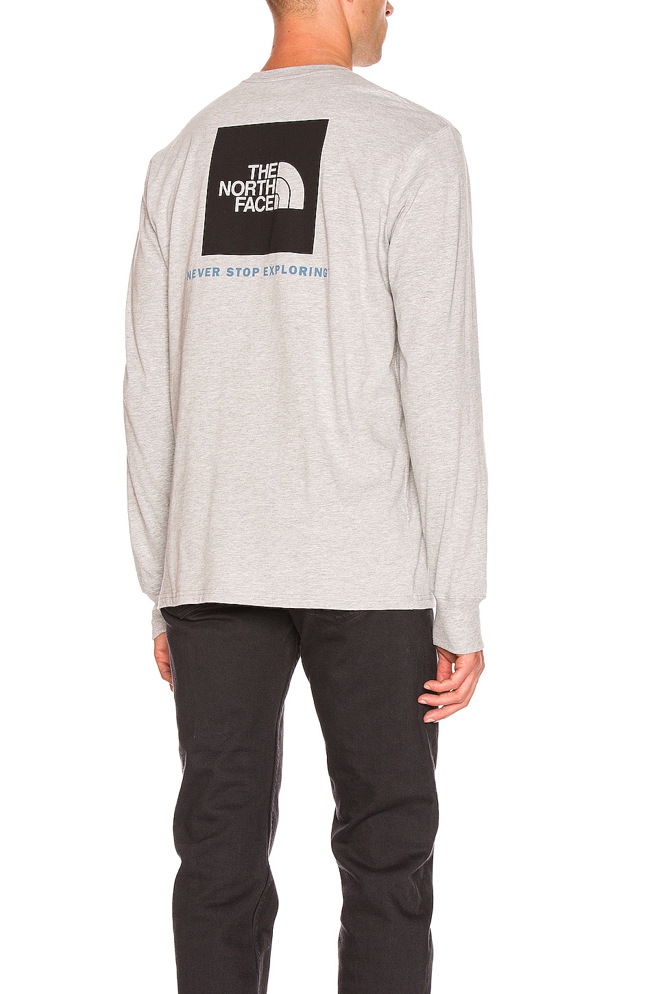 The North Face L S Red Box Tee In Tnf Light Grey Heather Tnf Black Revolve