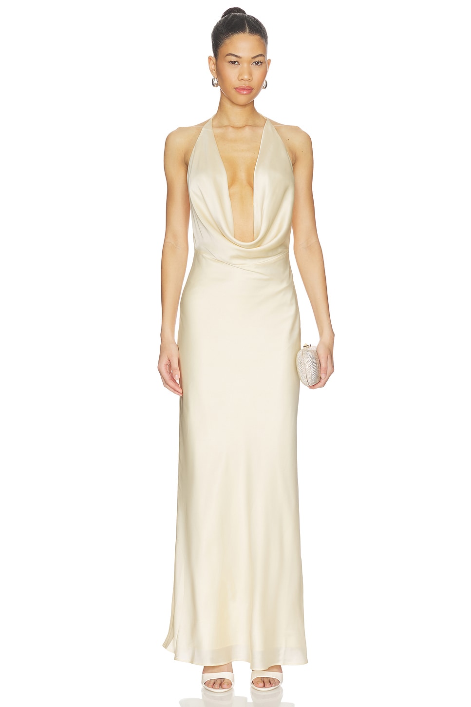 silk chiffon halter dress Halter Crepe Gown with Silk Chiffon Pleated Train