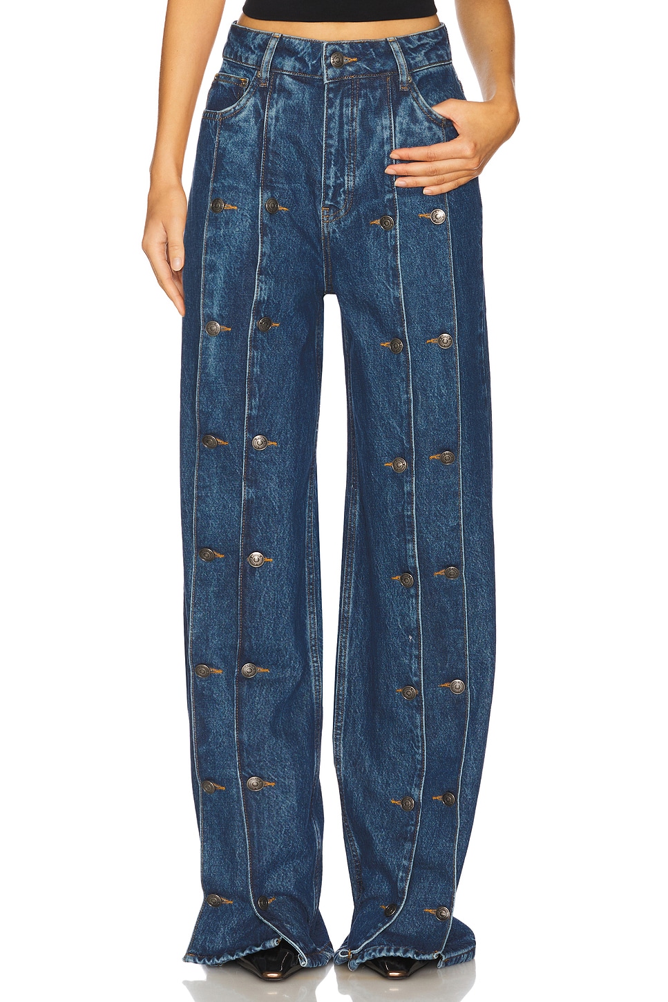 デニム・ジーパン ROTATE Woman Jeans Blue 113825 1468 ROTATE Dixie Button Jean in Medium Blue Denim | REVOLVE