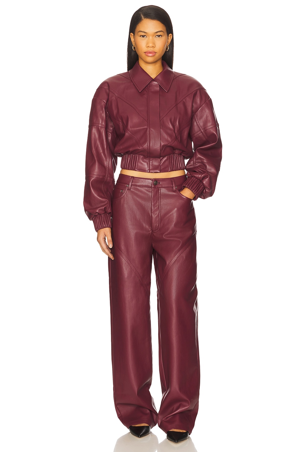 ブルゾン ROTATE FW25 Leather effect bomber jacket (1142432734 2734) ROTATE Bomber Jacket in Zinfandel | REVOLVE