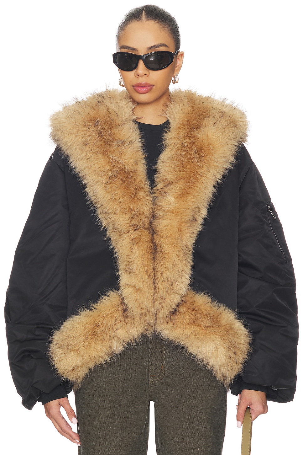 Rotate Faux Fur Collar Bomber Jacket