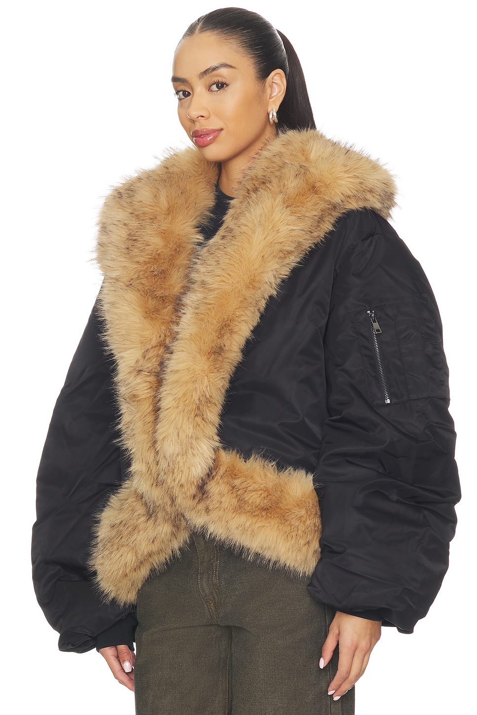 Rotate Faux Fur Collar Bomber Jacket