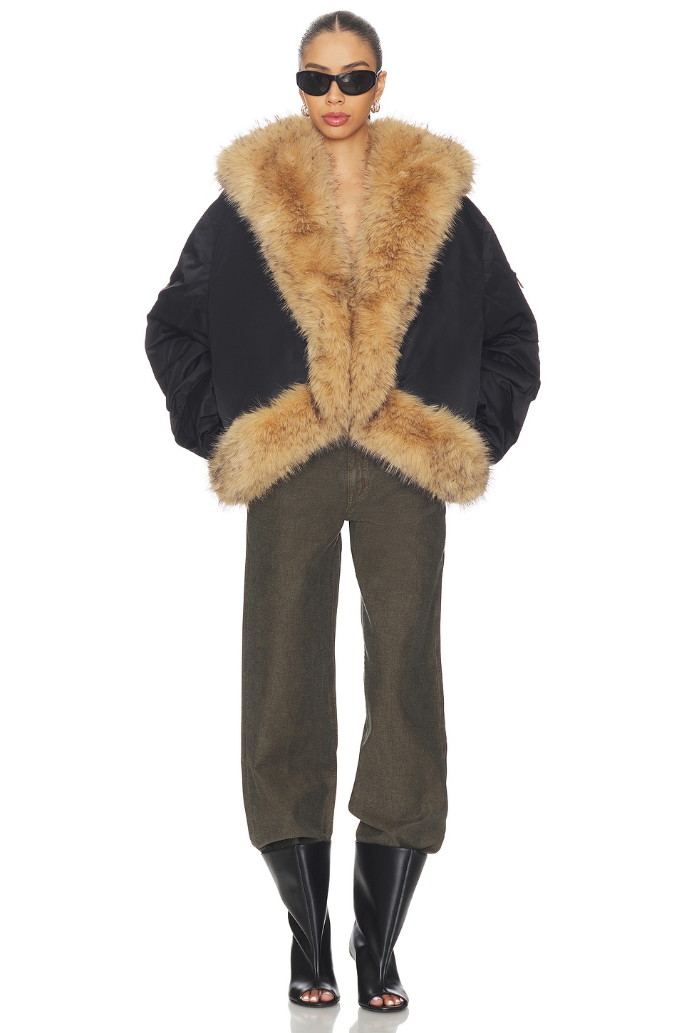 Rotate Faux Fur Collar Bomber Jacket