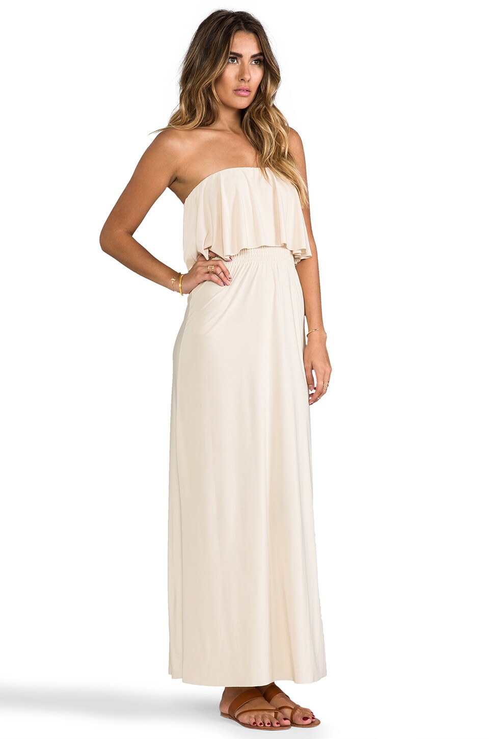 T-Bags LosAngeles Strapless Tiered Maxi in Cream