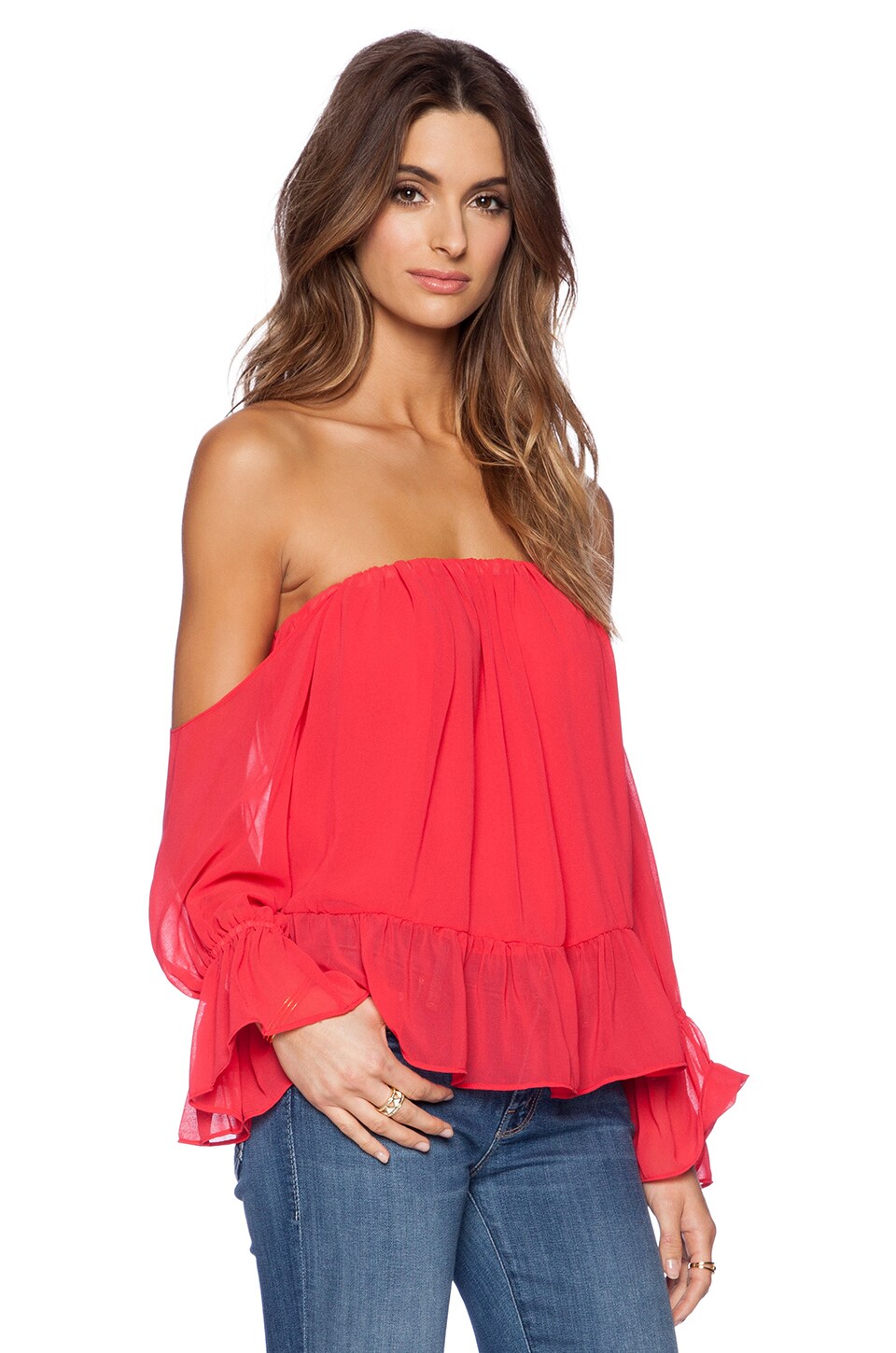 T-Bags LosAngeles Long Sleeve Off the Shoulder Top in Poppy