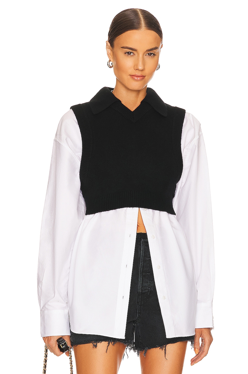Alexander Wang Oxford Bilayers with Cropped Vest in & White REVOLVE