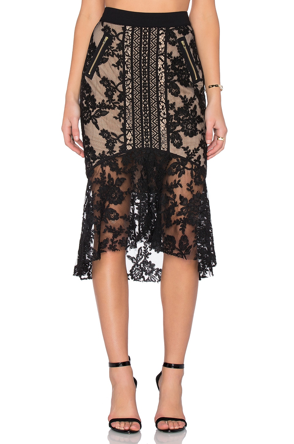 Three Floor Lacely Skirt in Black & Nude | REVOLVE