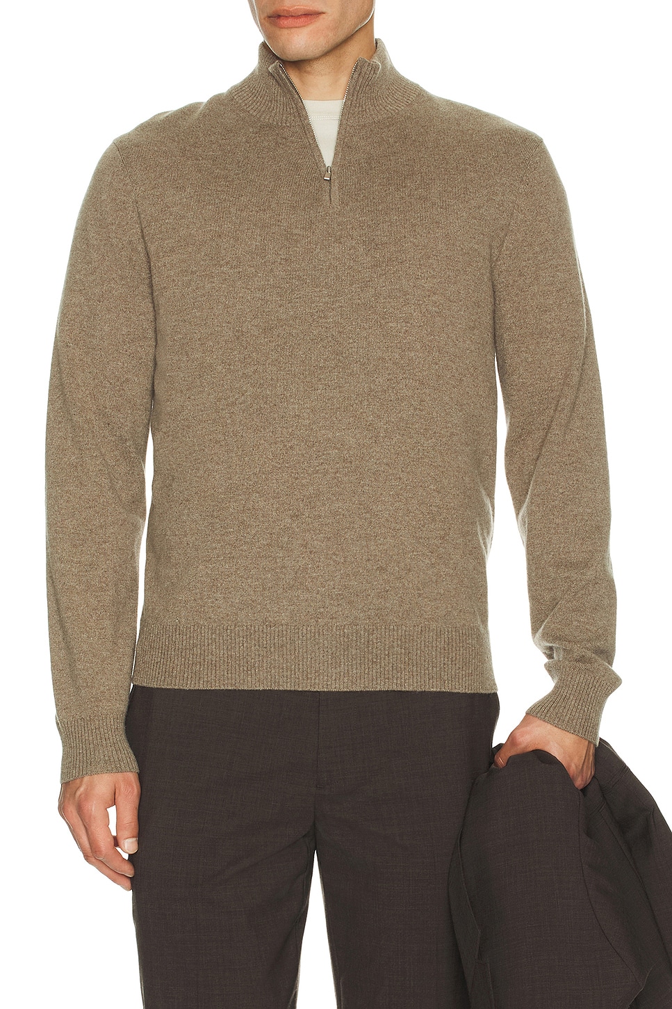Theory Hilles Cashmere Quarter Zip Sweater in Dark Feather Melange
