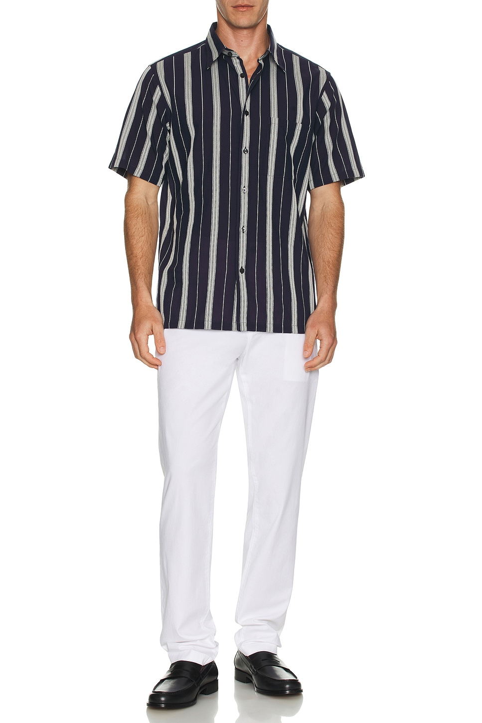 Theory Noll Short Sleeve Shirt in Baltic & White | REVOLVE