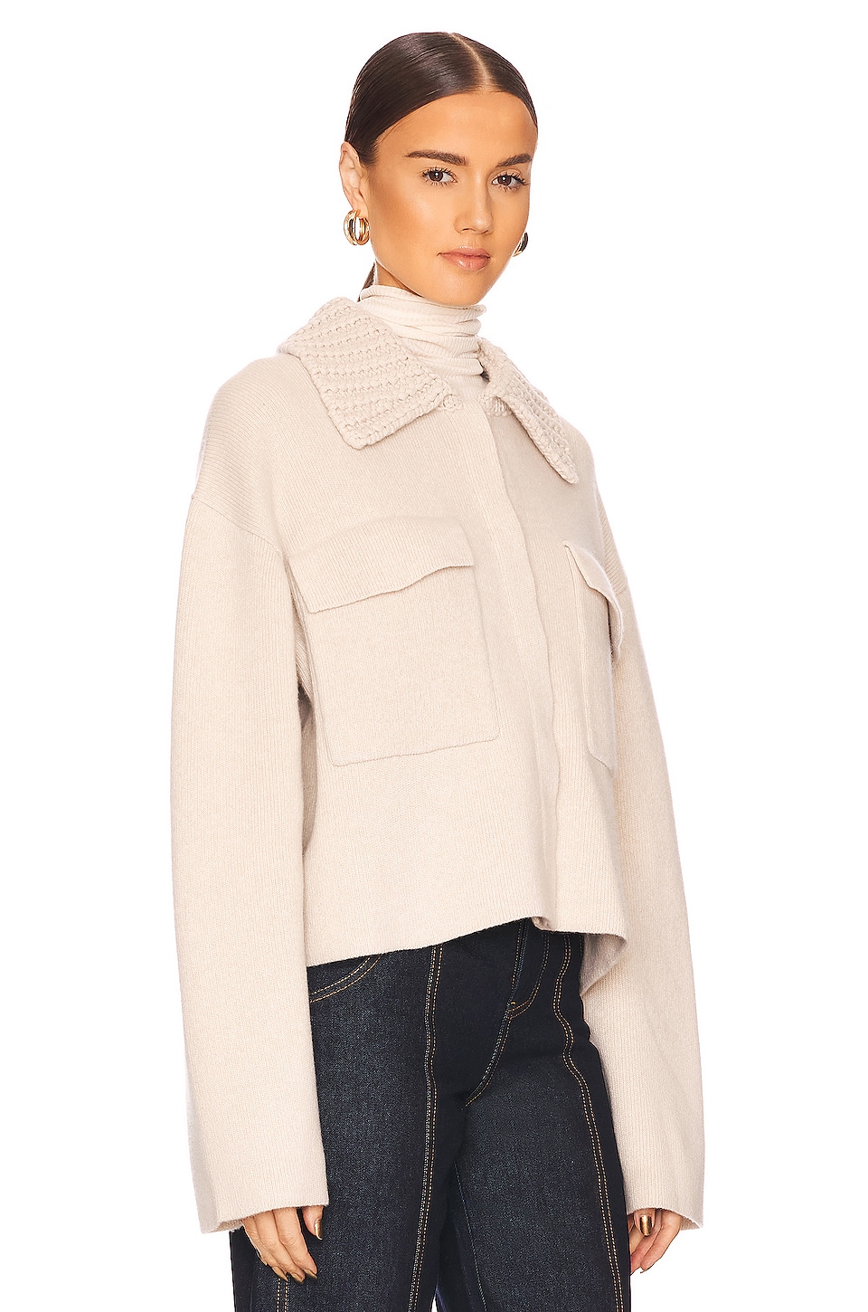 Theory Knit Trucker Jacket in Ecru Heather