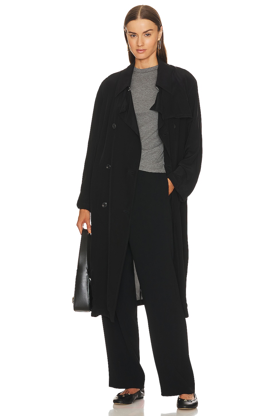 Theory Airy Double Breasted Trench Coat in Black | REVOLVE