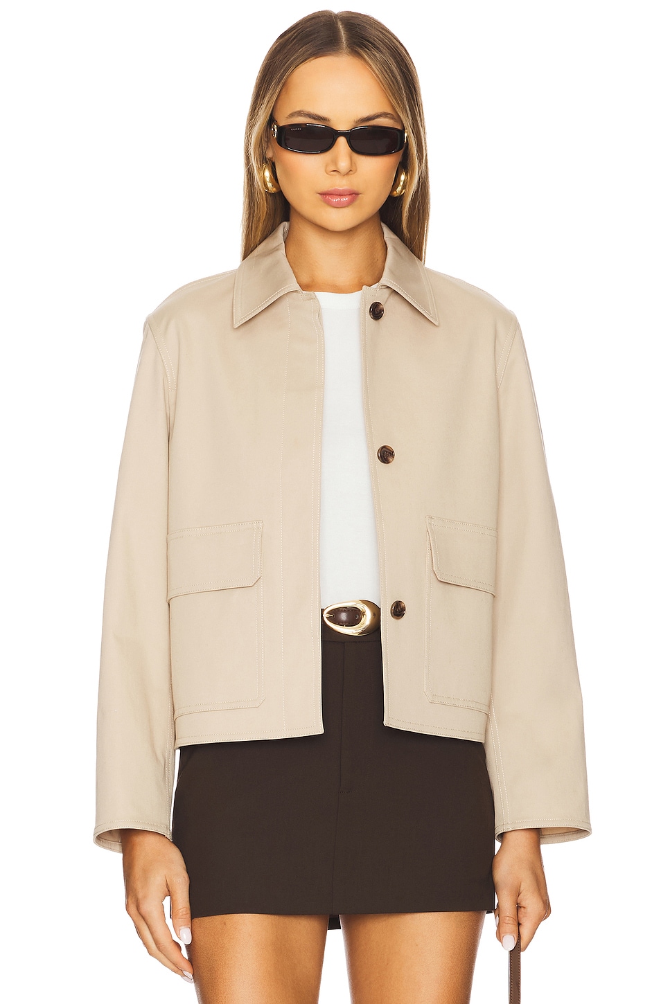 Theory Patch Boxy Jacket in Soft Taupe | REVOLVE