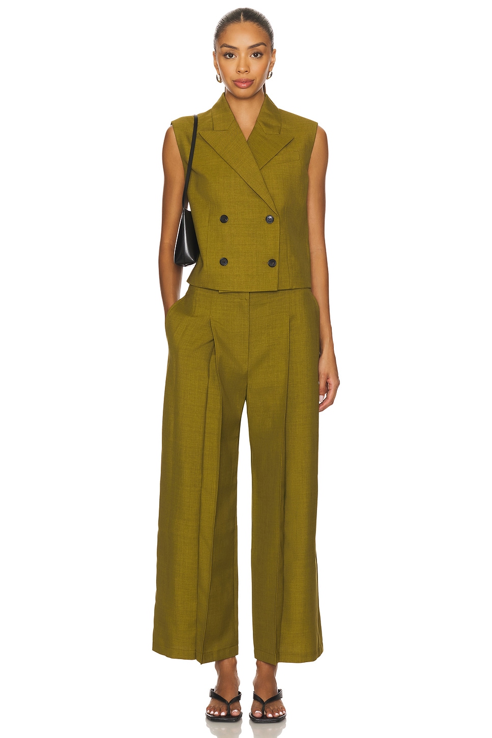 Theory Peak Double Breasted Vest in Avocado | REVOLVE