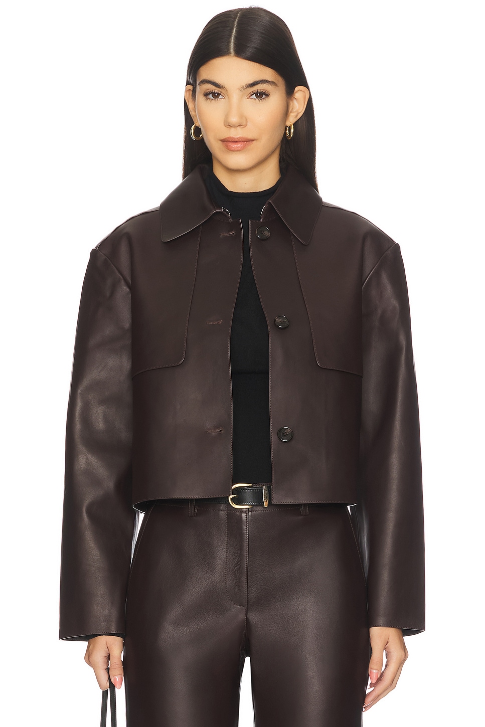 Theory Crop Leather Trench in Cacao | REVOLVE