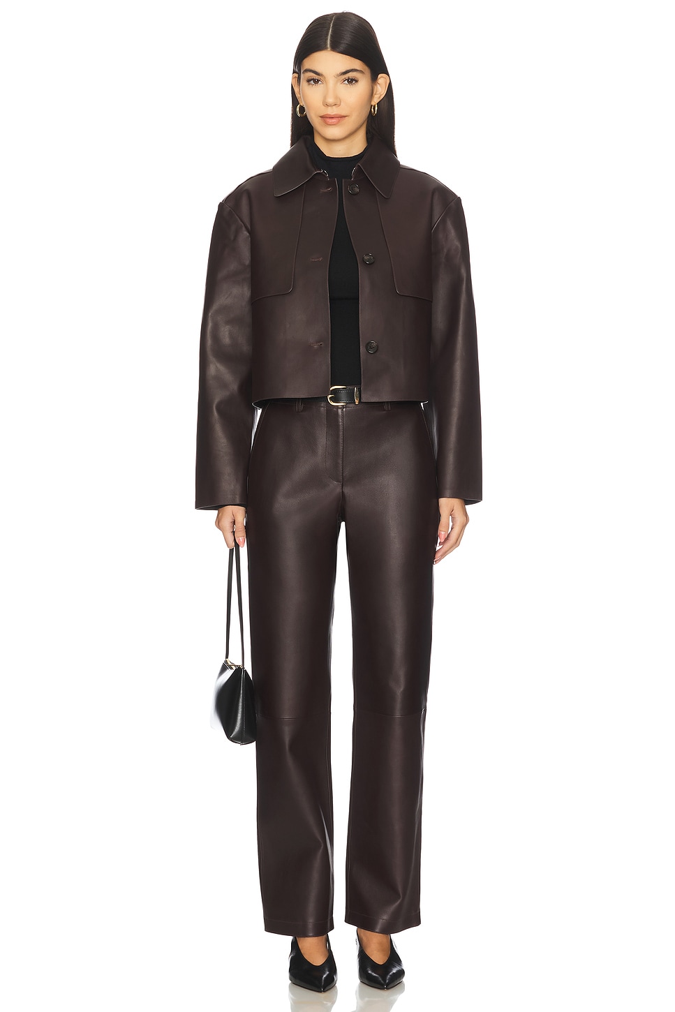 Theory Crop Leather Trench in Cacao | REVOLVE