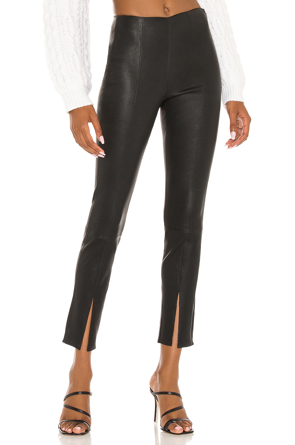 Theory Slit Leather Legging in Black | REVOLVE