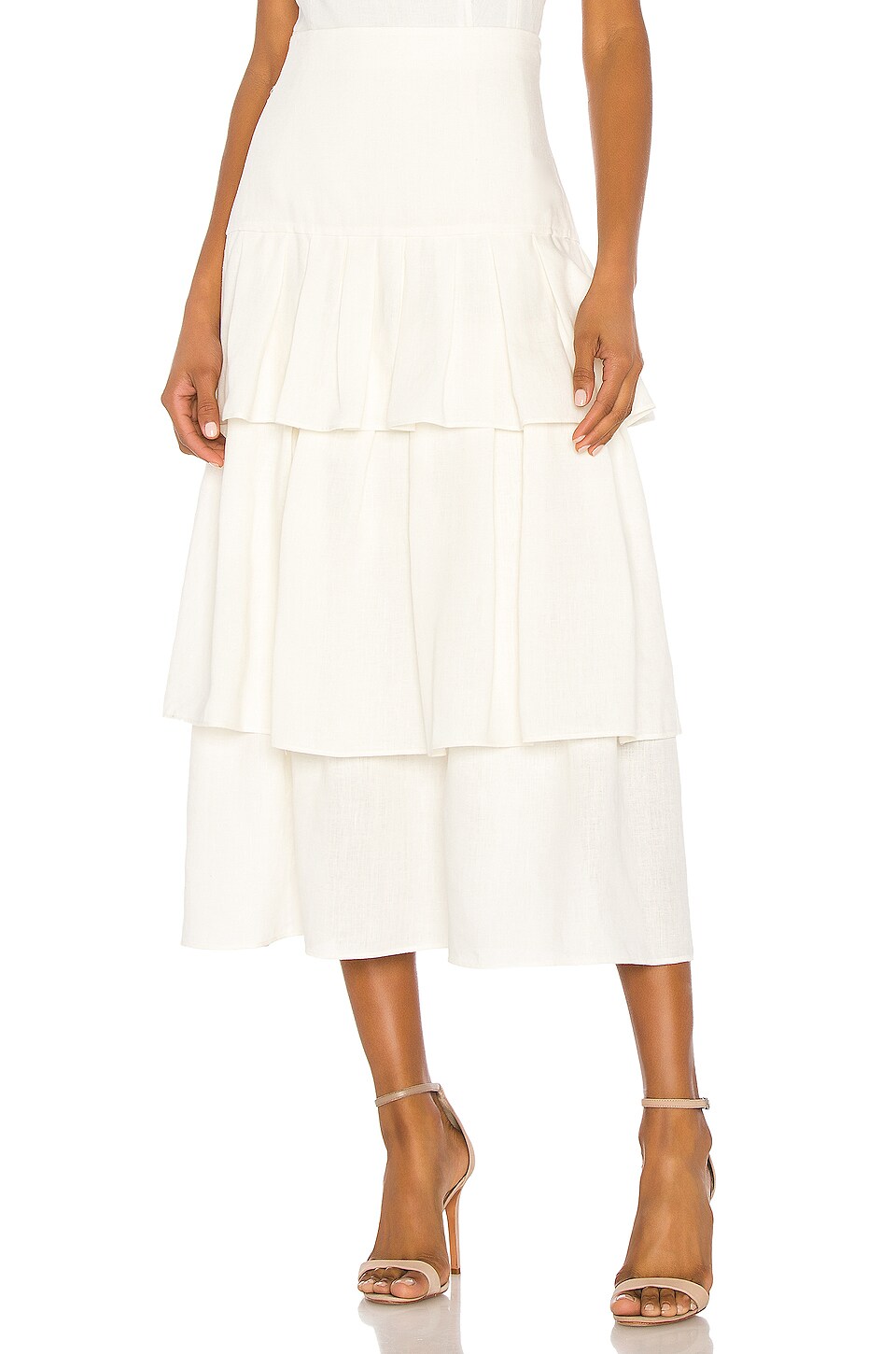 THEORY THEORY TIER RUFFLE SKIRT IN WHITE.,THEO-WQ39